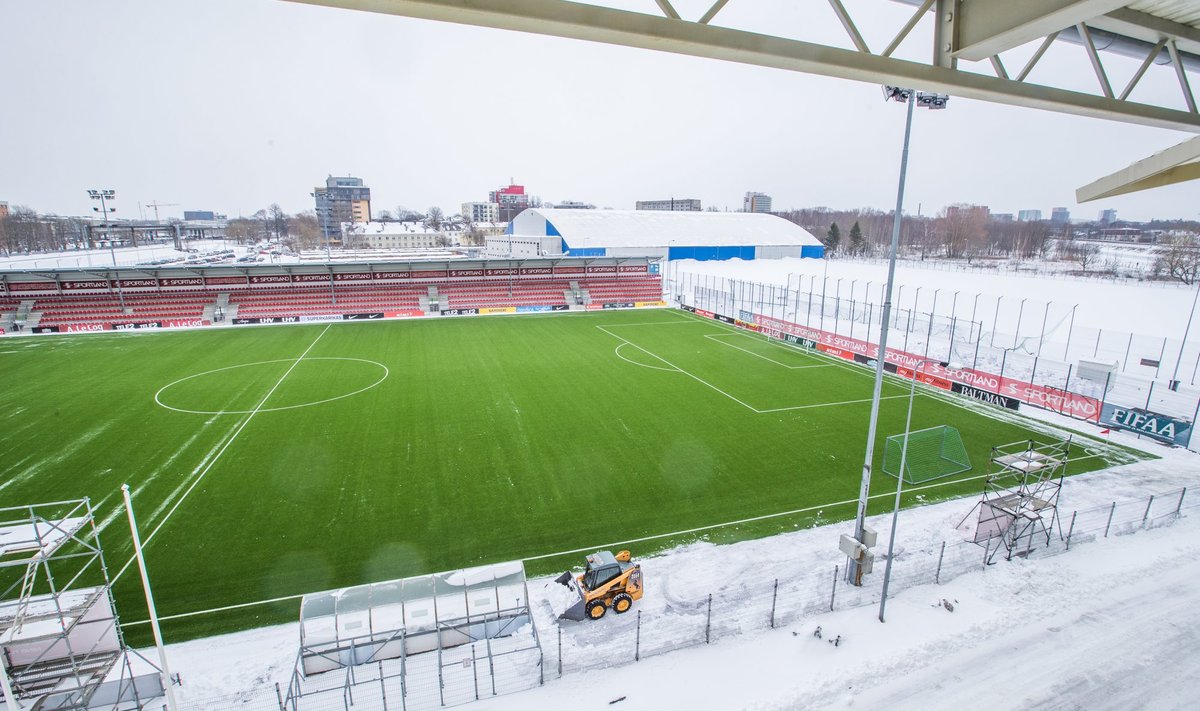 Lumest ümbritsetud Sportland Arenal selgub sel nädalal Eesti jalgpallimeister.