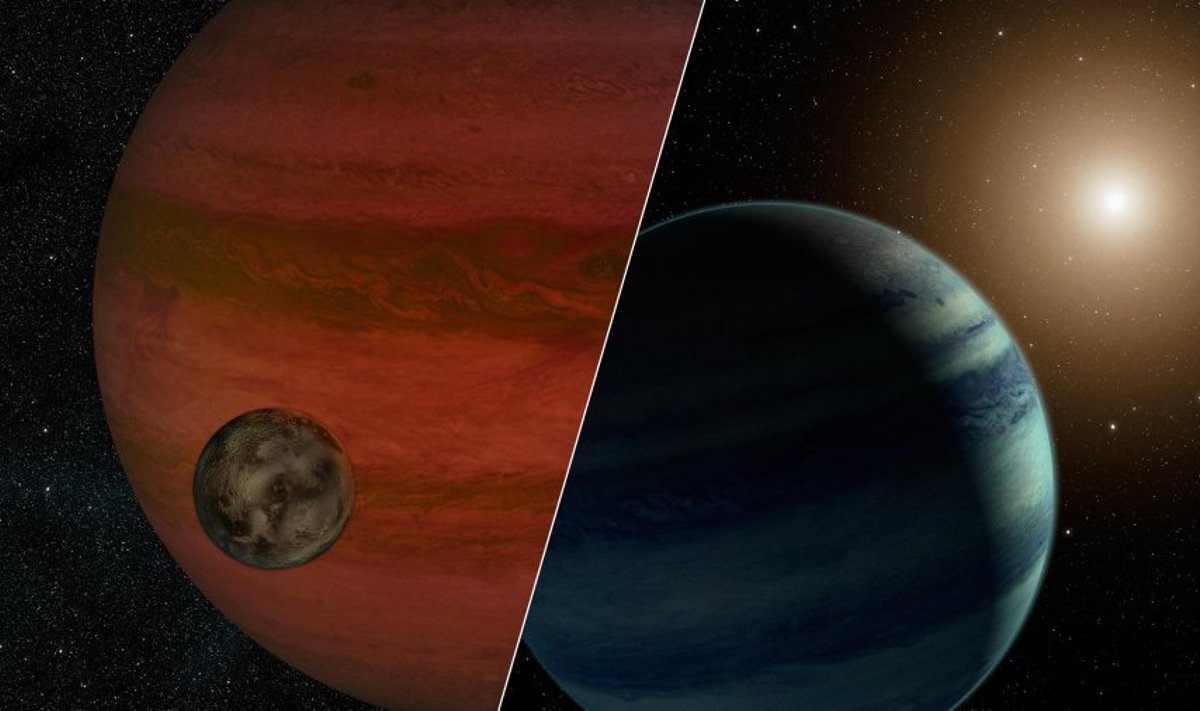 Planeet kuuga ja planeet tähega. Kunstniku joonis: NASA/JPL-Caltech