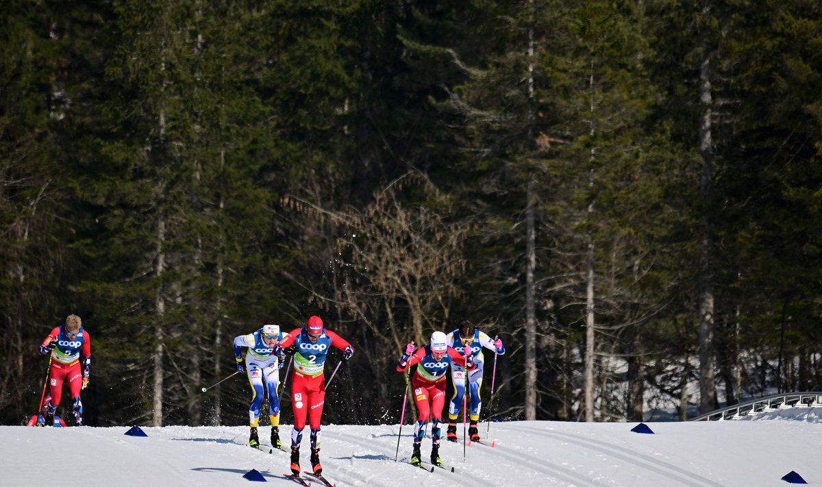 Planica MM-i 50 km sõidu võitis Paal Golberg (number 2).