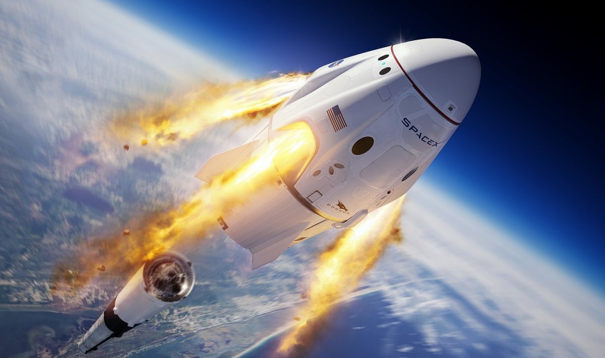 SpaceX-i kunstiline nägemus Crew Dragonist ja Falcon 9 raketist