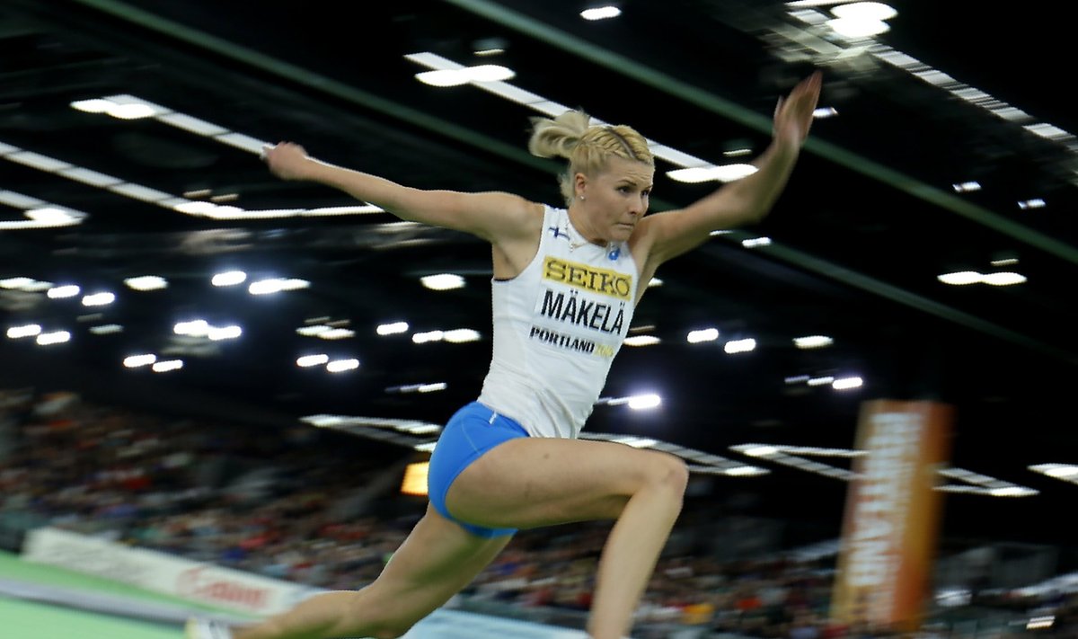 Makela of Finland competes in the triple jump during the IAAF World Indoor Athletics Championships in Portland