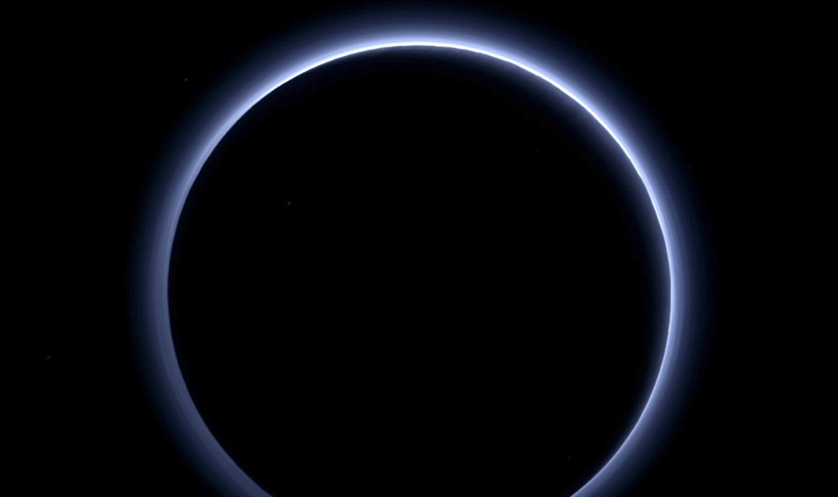 Pluto's haze layer shows its blue color in this picture taken by NASA's New Horizons Ralph/Multispectral Visible Imaging Camera