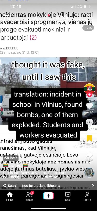 Kuvatõmmis Leedu Delfi artiklist, milles räägitakse Vilniuse koolis plahvatanud pommist. Artikkel pärineb tegelikult 2023. aasta jaanuarist ega pole sügisese pommiähvarduste lainega seotud.