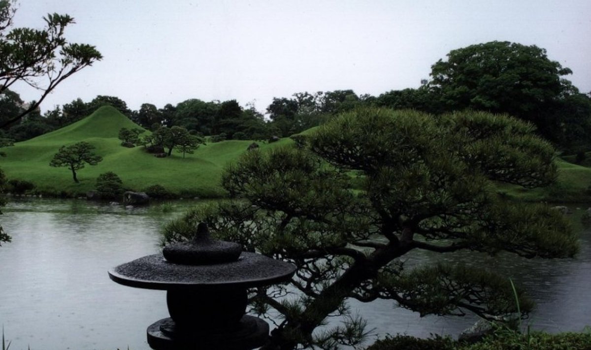 Fotol on kujutatud Suizen-ji templi aed, mis asub Kumamoto prefektuuris ning pärineb Edo-perioodist. Aed on rajatud aastatel 1632-1670 Kumamoto valitseja Tadatoshi Hosokawa poolt. Suizen-ji templi aed on maastikupark, milles on kujutatud miniatuurina vaateid ajalooliselt Tokaido teelt, viimane kulges juba 12. sajandil Kyoto ja Edo(praeguse nimega Tokyo)vahel. Fotol on näha veekogu taga Fuji mäge kujutav miniatuurne maastik.