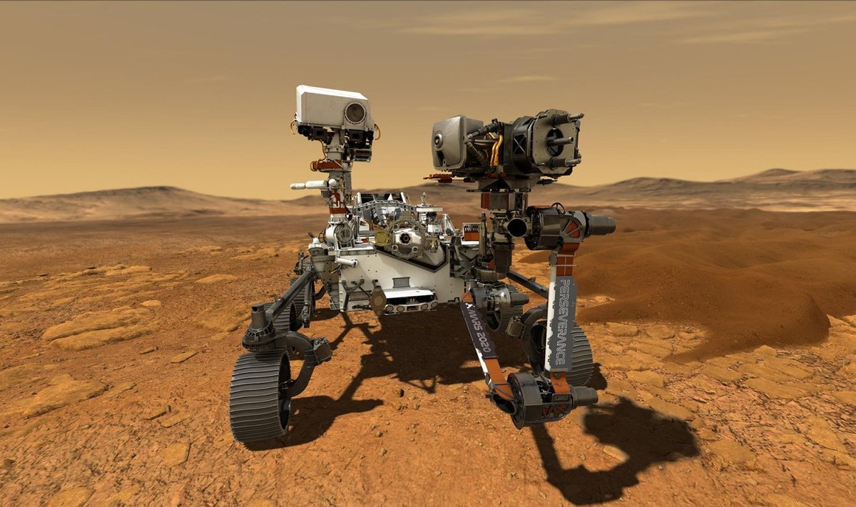 Kunstniku nägemus NASA uuest Marsi-sondist meie naaberplaneedi pinnal oma tööd tegemas. (Foto: Wikipedia / NASA, JPL-Caltech)