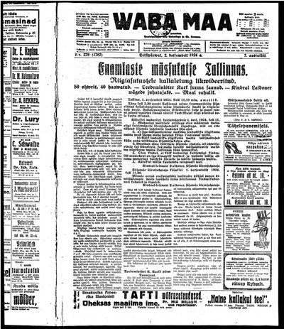 Waba Maa esikülg 2. detsembril 1924