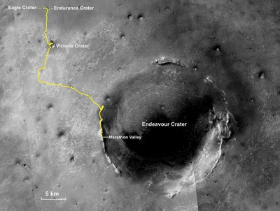 Opportunity teekond Marsil 2003-2015.  NASA/JPL-Caltech/MSSS/NMMNHS