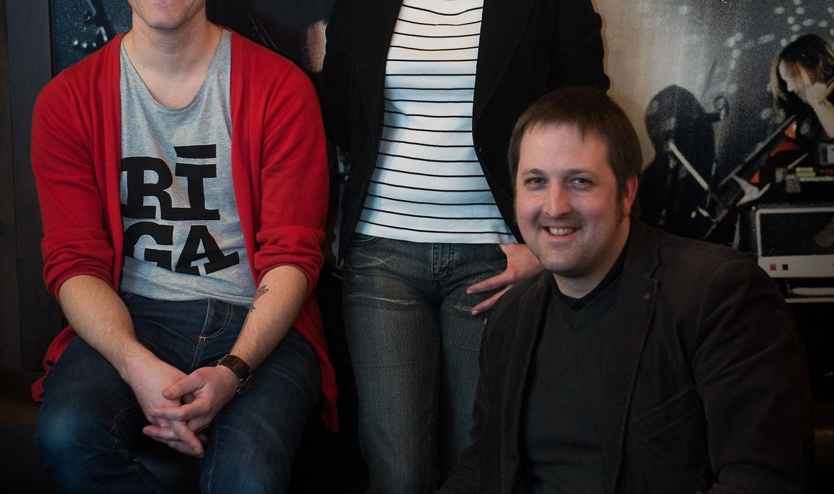 Plaadifirma I Love You Records: (vasakult) Bruno Roze, Dalce Volfa ja Uldis Pabērzis. Viimane on Eesti muusikute hulgas tuntud ka hüüdnime Ringuss järgi.