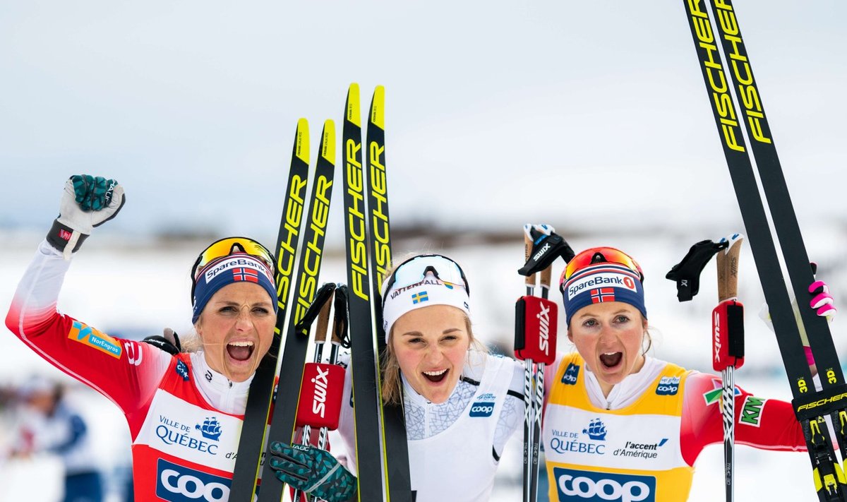 Vasakult: Therese Johaug, Stina Nilsson ja Ingvild Flugstad Östberg