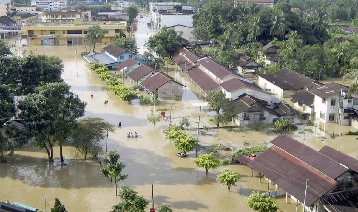 Johor Bahru linna üleujutatud tänavad