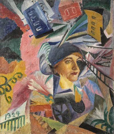 DAVYD BURLIUK (1882–1967): Time. 1910s. Oil and collage on canvas.