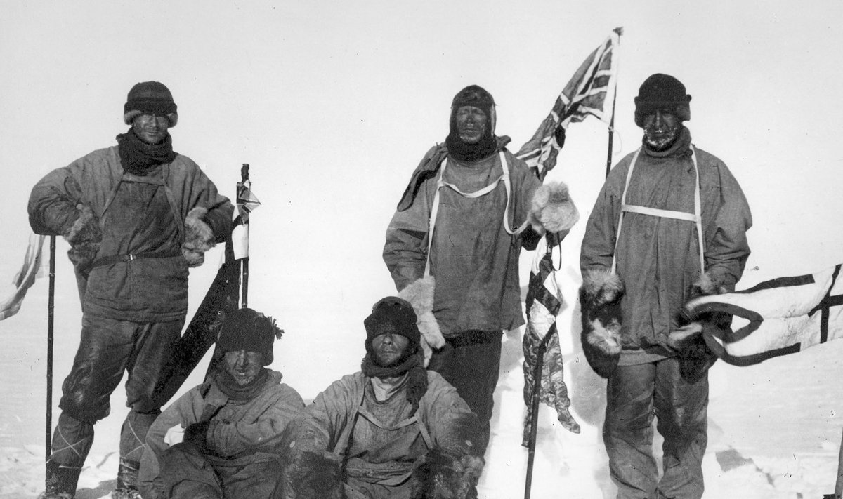 Robert F. Scotti ekspeditsioon lõunapoolusel jaanuaris 105 aastat tagasi. Taga vasakult Edward Wilson, Scott ja Lawrence Oates, ees Henry Bowers ja Edgar Evans.