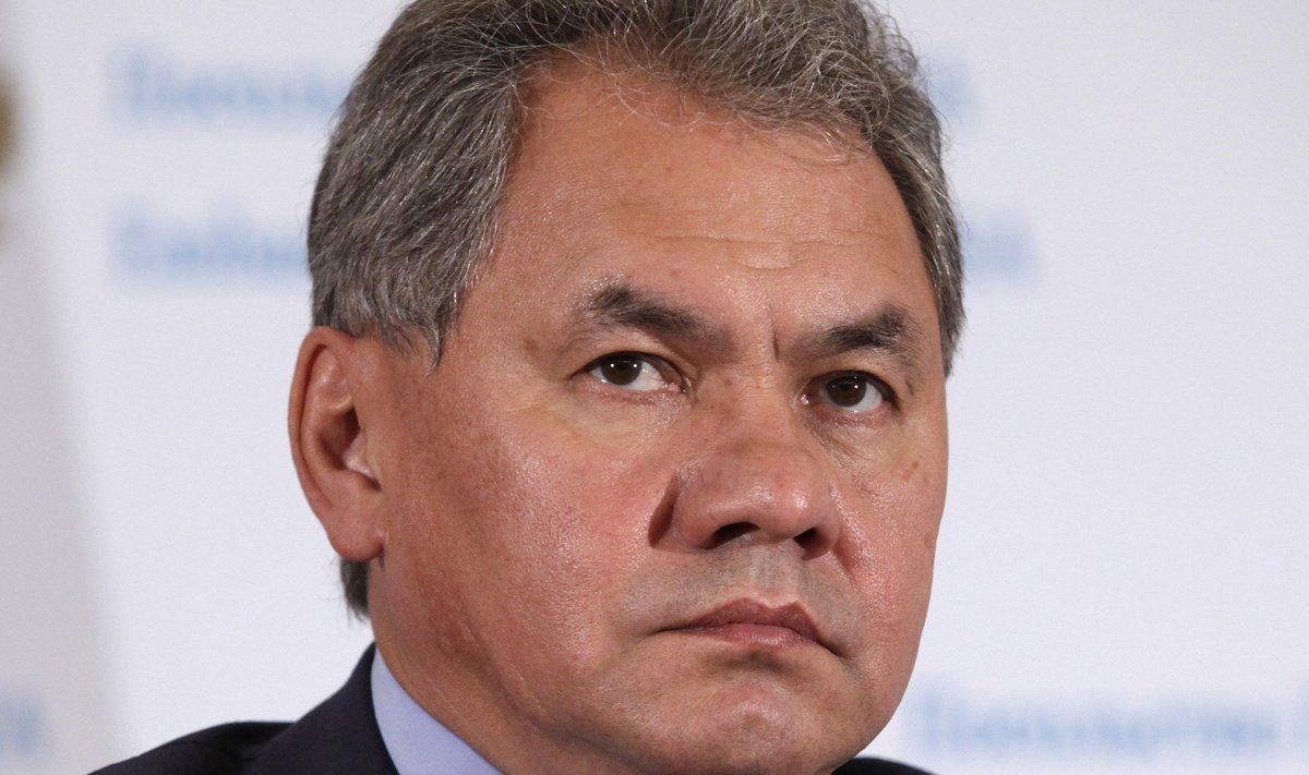 Russia's Defense Minister Sergey Shoygu speaks during a news conference in Washington