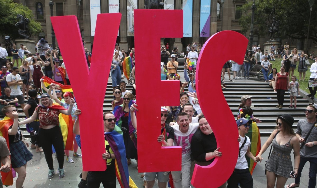 Austraallased juubeldavad samasooliste abielu uuringu tulemuste üle. (Foto: AP)