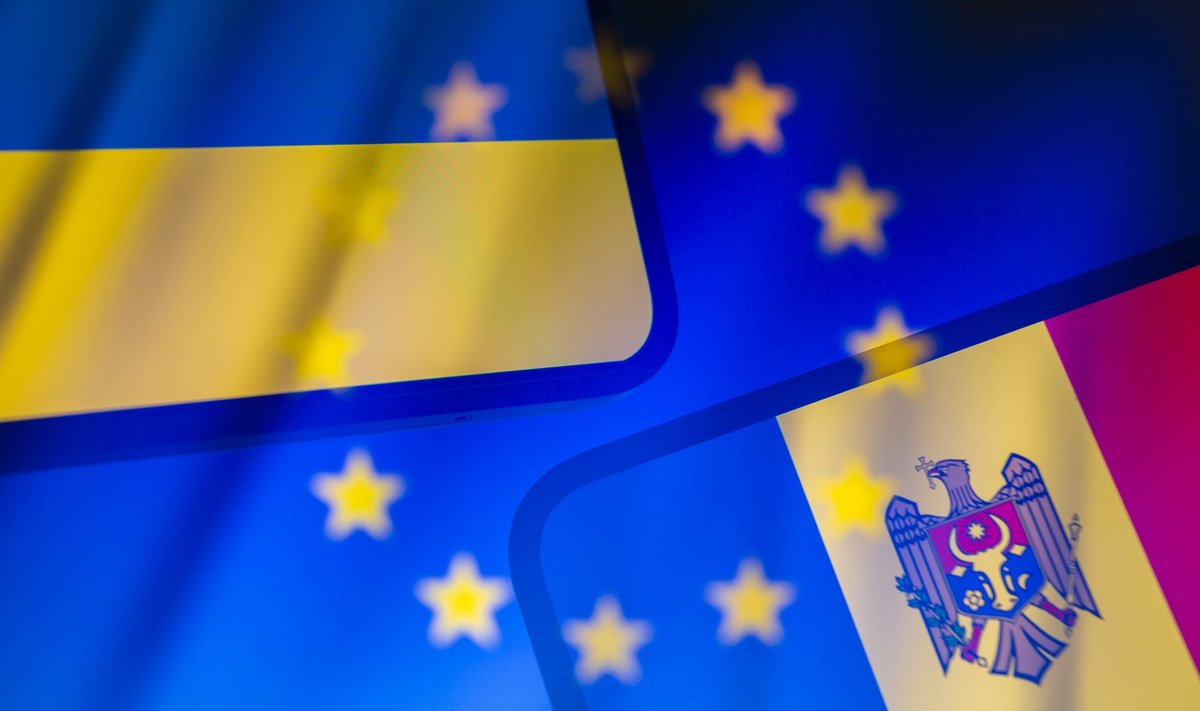 Euroopa Liidu, Ukraina ja Moldova lipud.