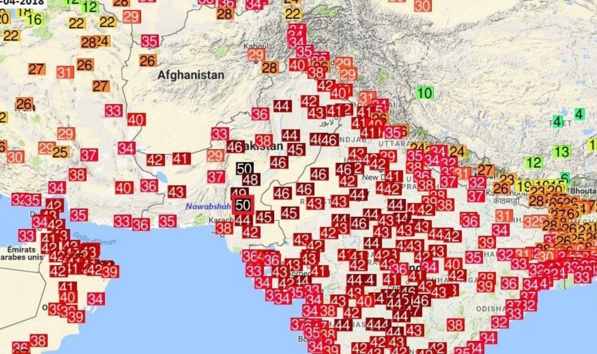  Pakistani ja India ilmakaart esmaspäeval. 