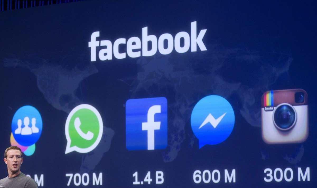 Mark Zuckerberg näitamas Facebooki alla kuuluvate äppide kasutajaskonnanumbreid