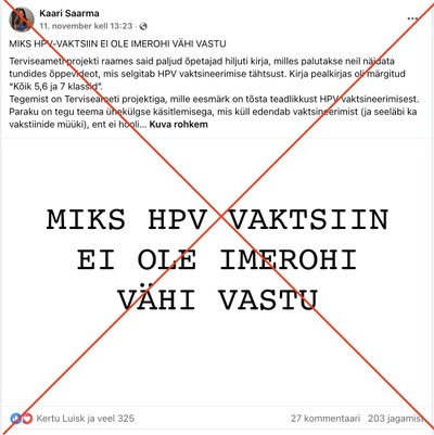 Kuvatõmmis Facebooki postitusest