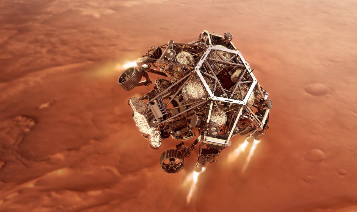 Marsi pinnale lähenedes aitavad NASA kulgurit aeglustada maandumisraketid.