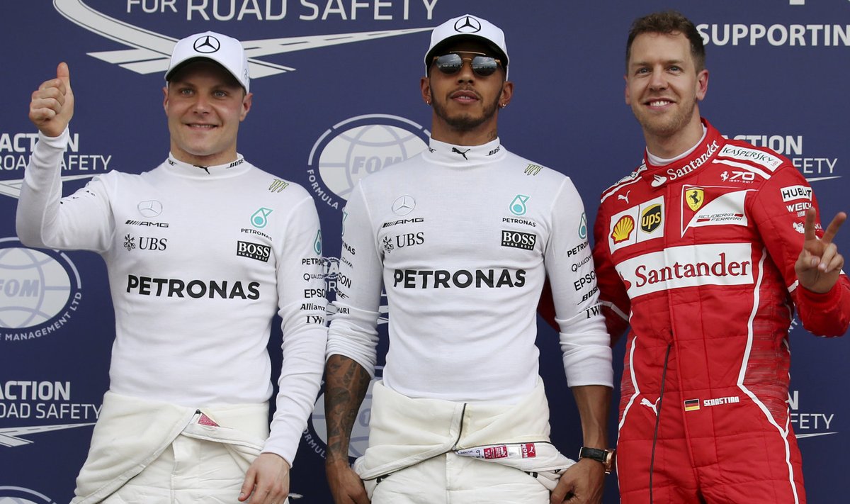 Bottas, Hamilton ja Vettel