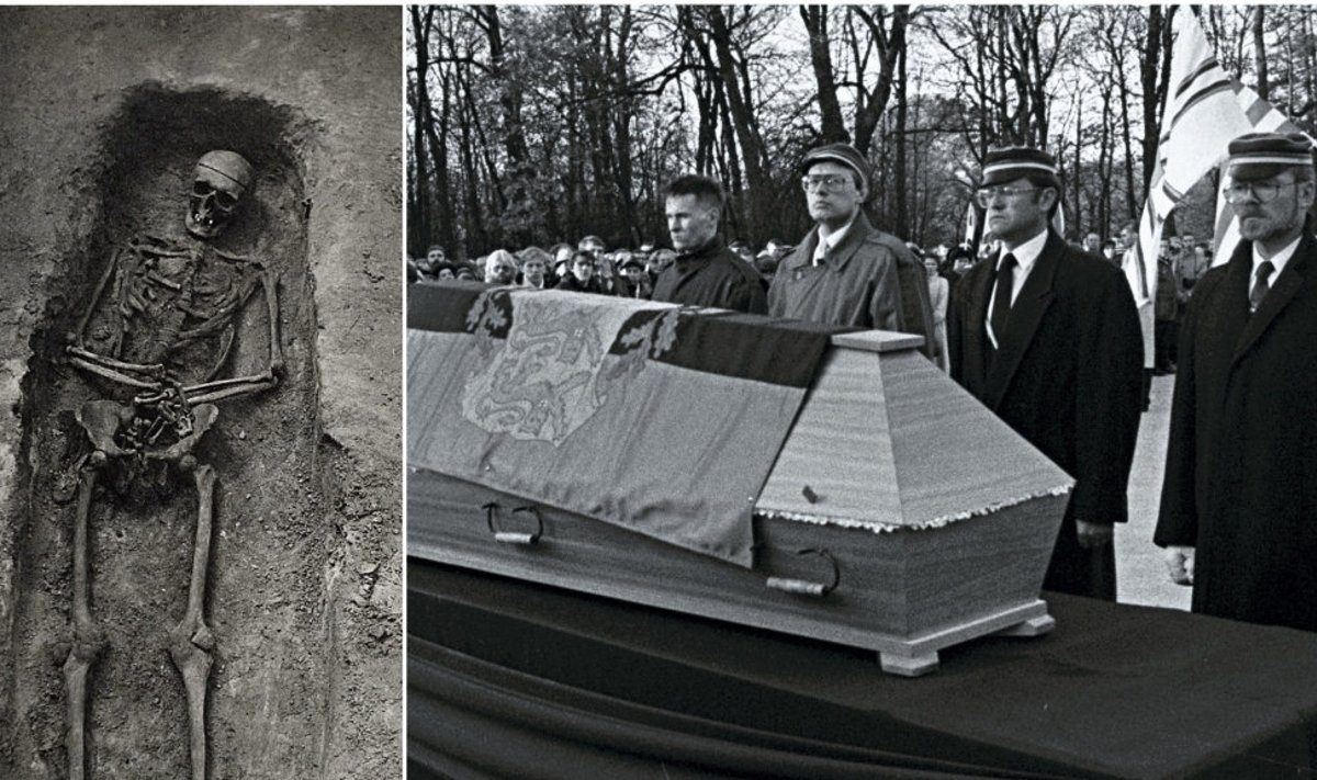 Üleskaevamiste käigus selgus, et Päts oli maetud vähemasti kirstus ning täisriietuses. Paremal fotomeenutus matuseteenistusest Metsakalmistul 21. oktoobril 1990.