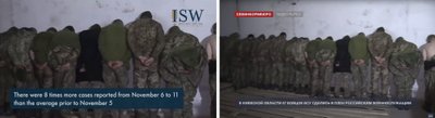 Слева — скриншот вирусного видео, справа — скриншот видео НТС «Севастополь» от 23 марта 2022 года