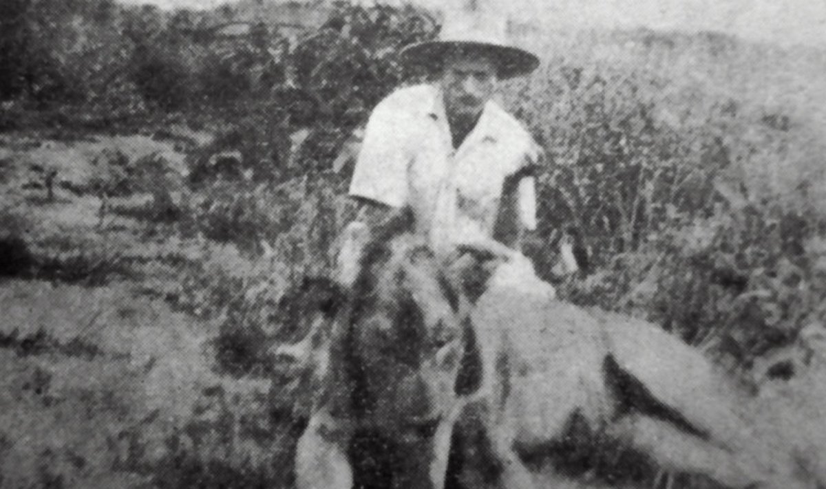 Lõvikütt: Karl Nurk lastud lõviga 1930. aastate algul Tanganjikas.