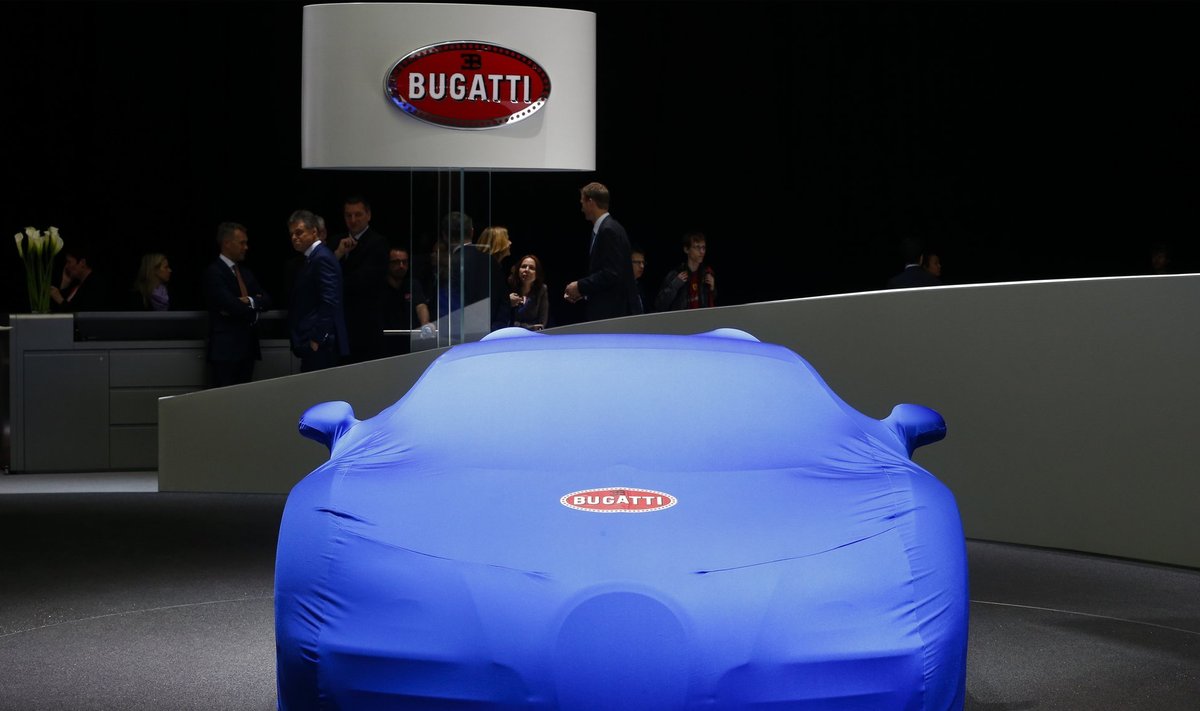 A covered Bugatti Veyron 16.4 Grand Sport Vitesse is pictured at its booth ahead of the 84th Geneva Motor Show at the Palexpo Arena in Geneva