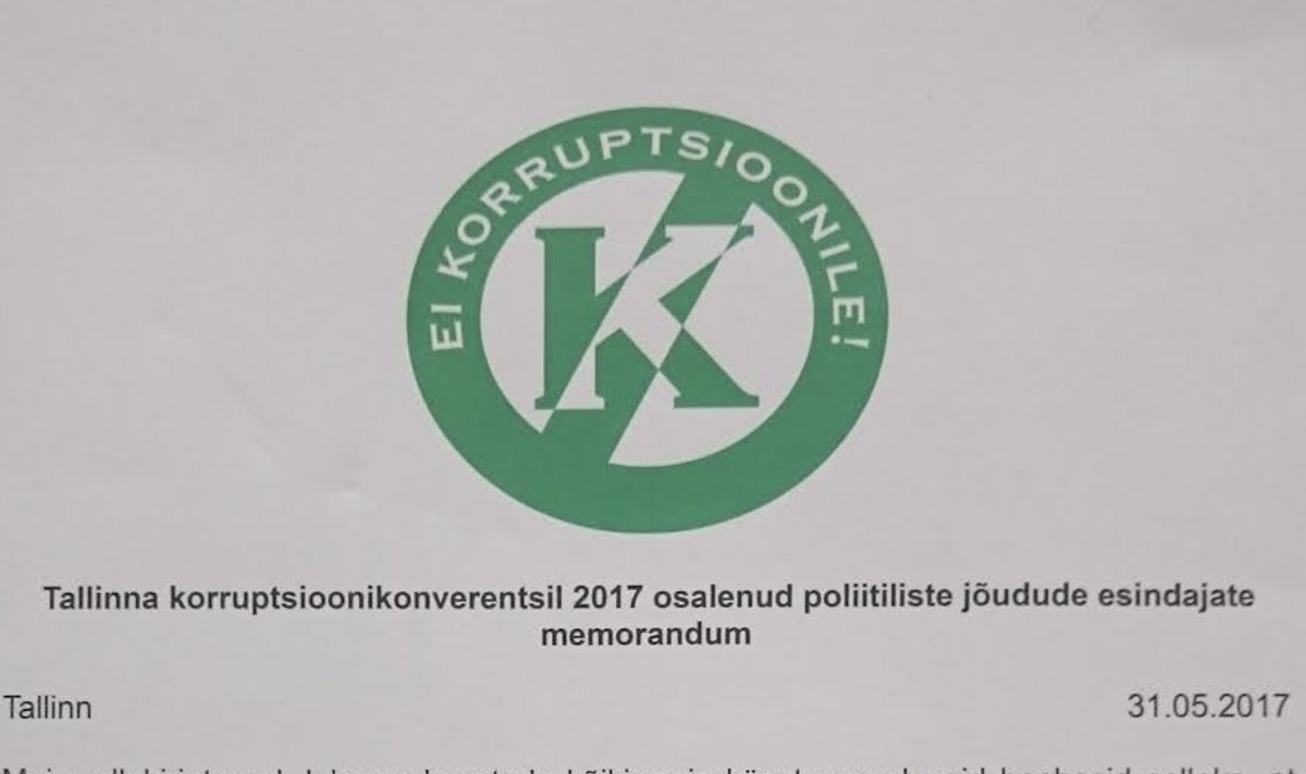 Tallinna korruptsioonikonverentsil 2017 osalenud poliitiliste jõudude esindajate memorandum
