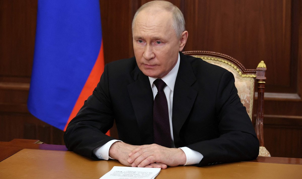 Putin pöördub 22. augustil 2023 videosilla vahendusel Moskvast BRICS-i osalejate poole.