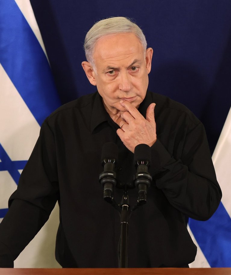 Iisraeli peaminister Benjamin Netanyahu pressikonverentsil Tel Avivis. Foto tehtud 28. oktoobril 2023.