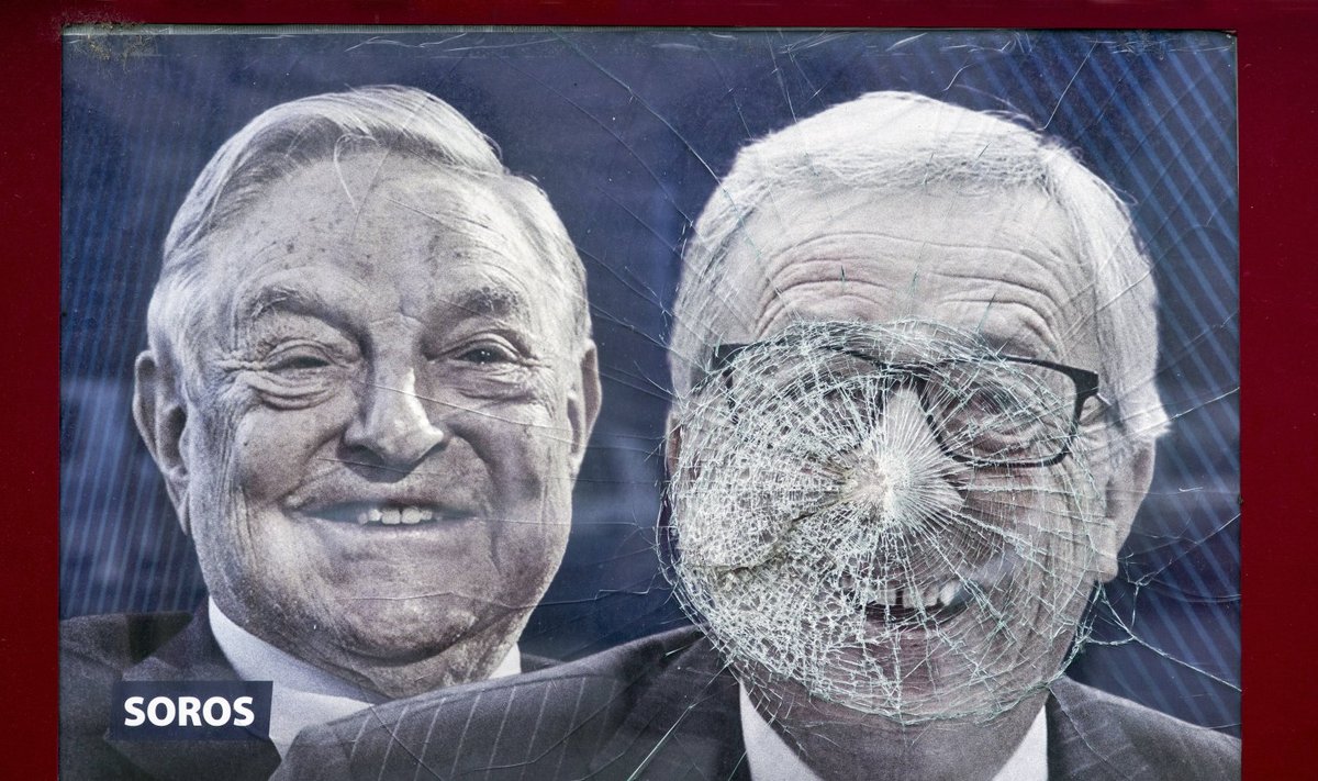 Sorost ja Junckerit mõnitav plakat Ungaris