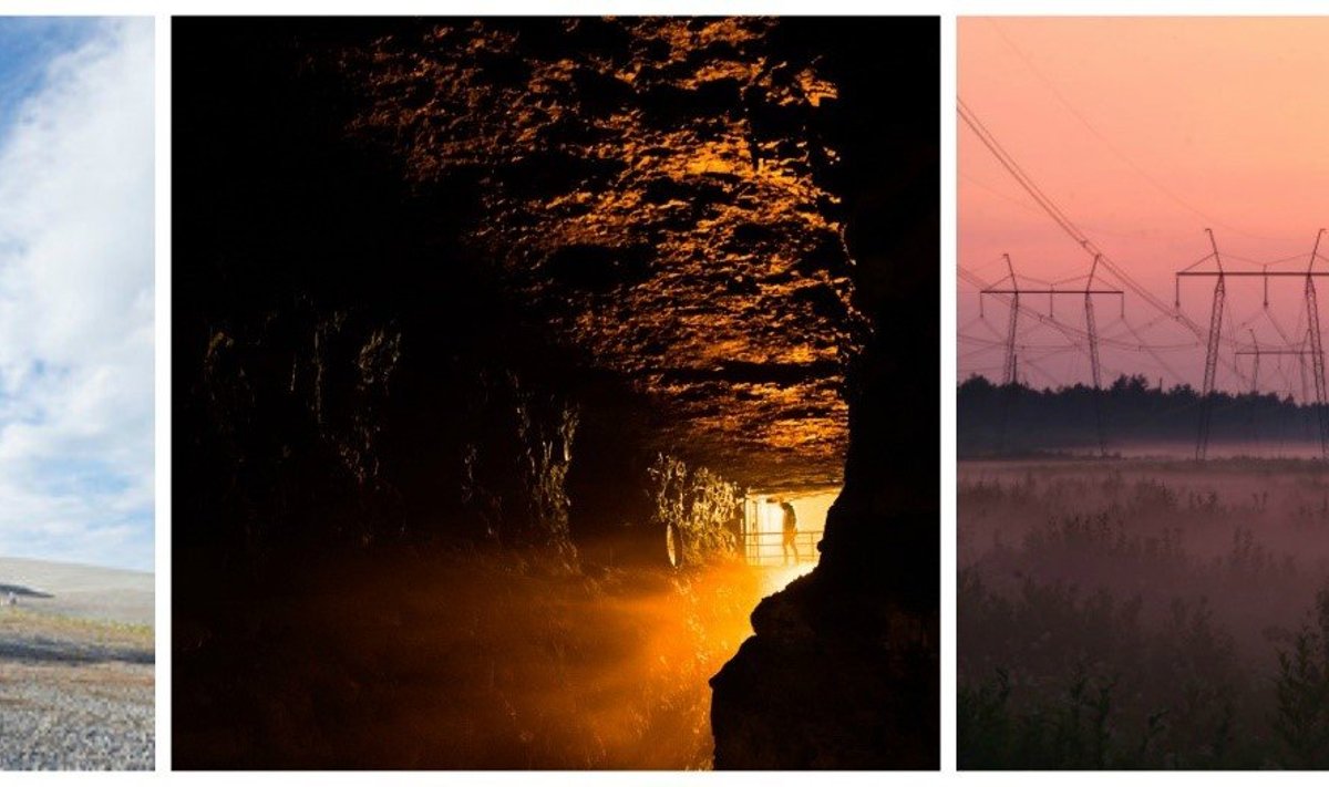 Tööstus on võimas. Fotodel vasakult alates Kiviõli Keemiatööstuse uus mägi kaevanduskäik Kohtla kaevanduspargis, elekter Eesti poole teel