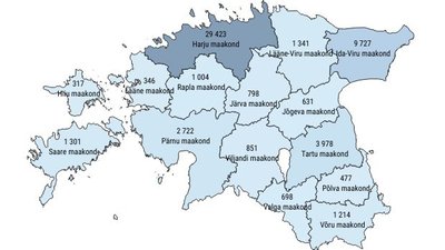 Kinnitatud nakkusjuhtude jaotus maakondade lõikes, 18. veebruari seisuga