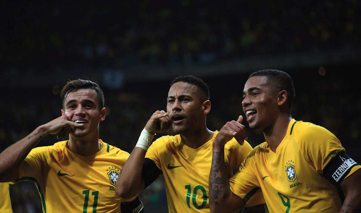 Vasakult: Philippe Coutinho, Neymar, Gabriel Jesus – Brasiilia suurimad ründetähed.