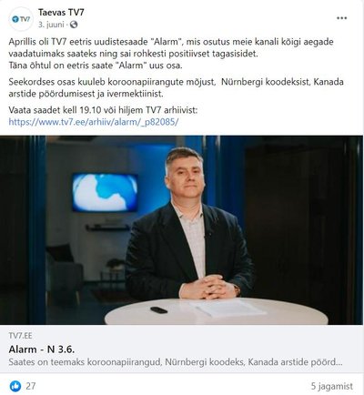 „Alarm” edastab kõigi suuremate teenuspakkujate kanalil koroonavalesid.