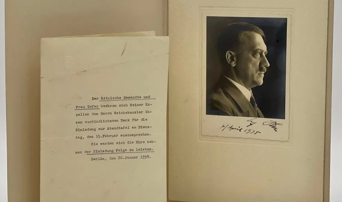 AJALUGU OKSJONIL: Eesti saadiku vastuskiri Adolf Hitlerile ja Hitleri kingitud foto.