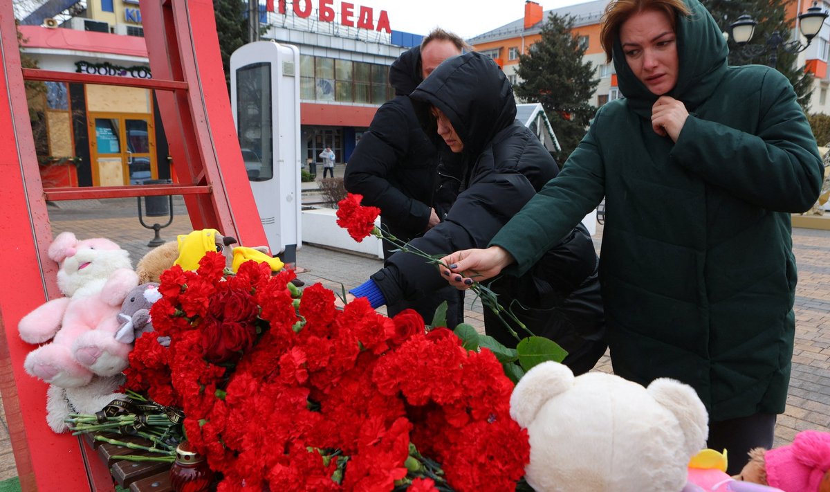Стихийный мемориал из цветов и игрушек на улице Белгорода в память о жертвах обстрела 30 декабря