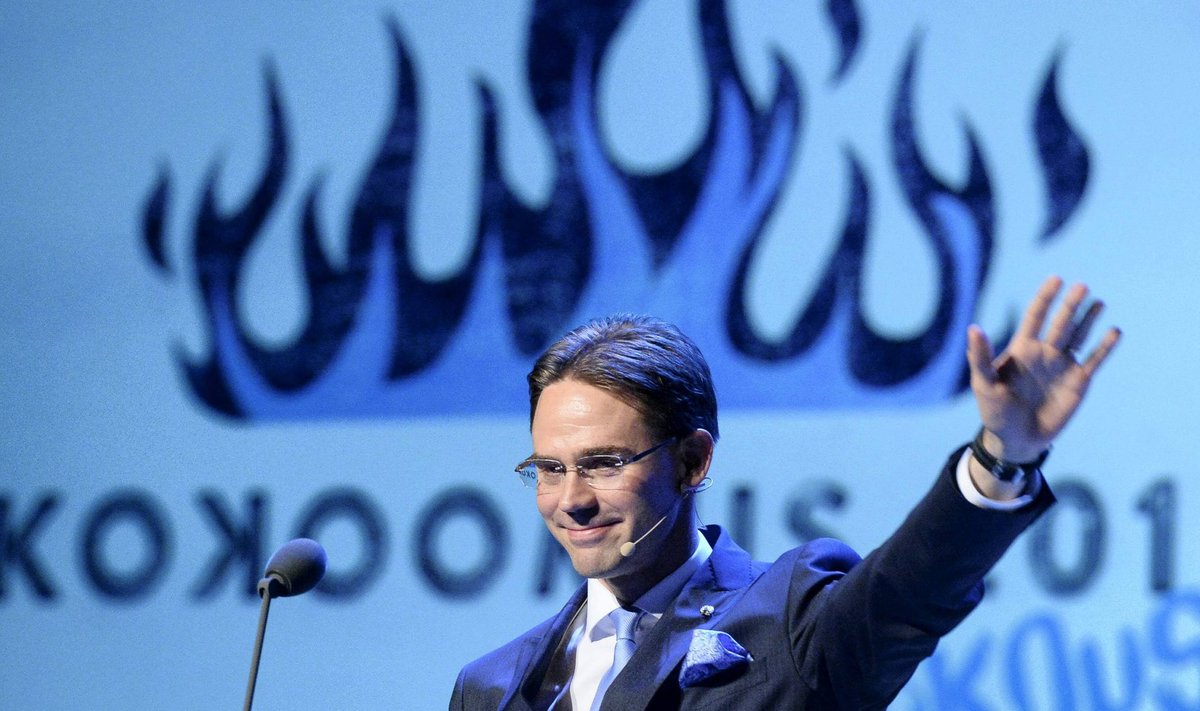 Katainen, Finland's Prime Minister and leader of the National Coalition party, gestures while delivering his farewell speech at the party's congress in Lahti