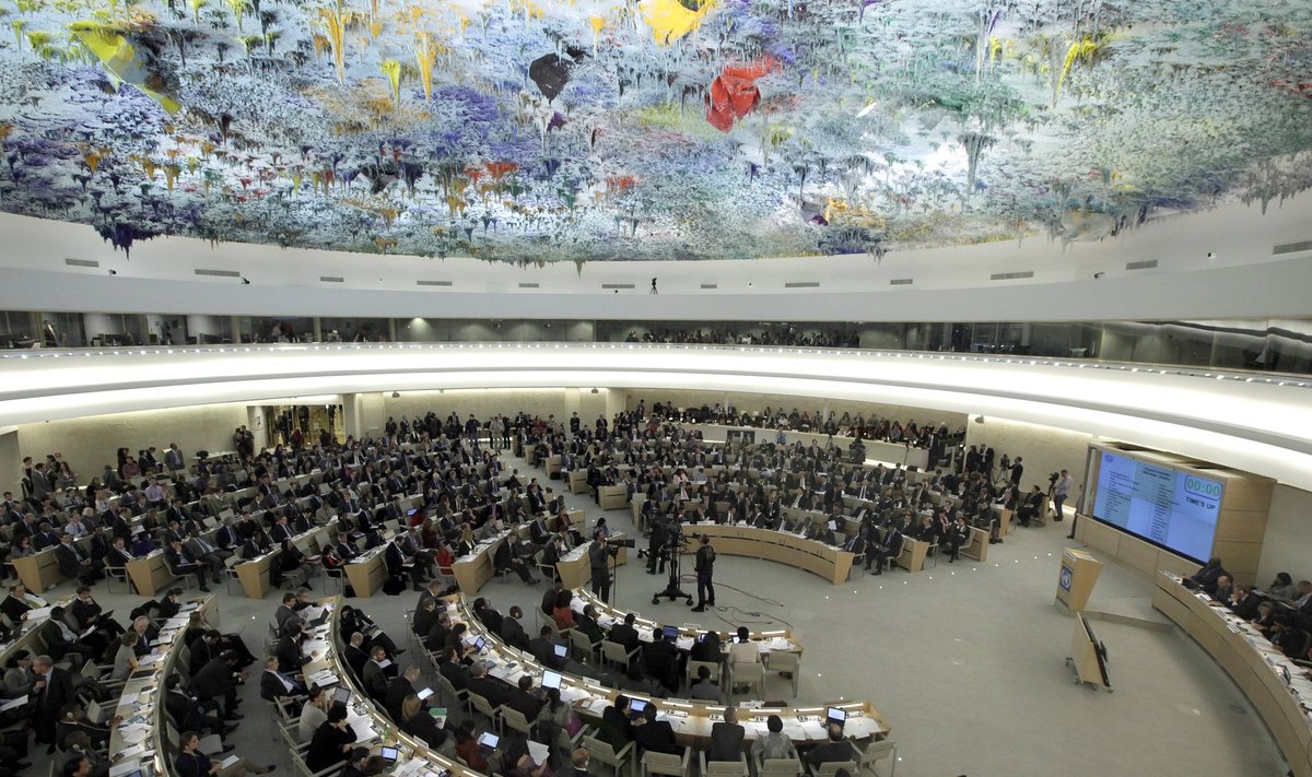 Overview of the UN Human Rights Council during the emergency debate on human rights and humanitarian situation in Syria at the United Nations in Geneva
