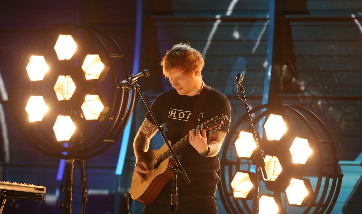 Ed Sheeran performs at the 59th Annual Grammy Awards in Los Angeles