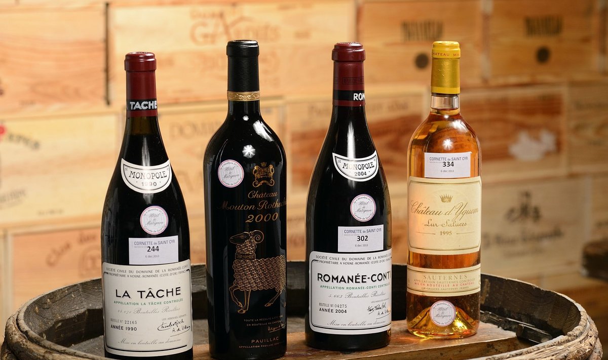 Luksusvaradest kallinesid läinud aastal kõige rohkem haruldased veinid. Pildil Prantsuse Hôtel Matignoni kogust pärit veinid