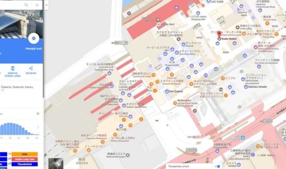 Osaka metroo Google Mapsis (ekraanitõmmis)