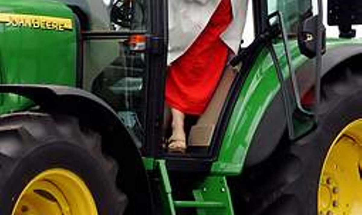 Traktorirool sobib kätte nagu leemekulpki: Evelin Ilves on eluks maal omandanud nii traktori kui kombainiload. Foto Naistelehe jaoks augustis 2004. PRESSHOUSE