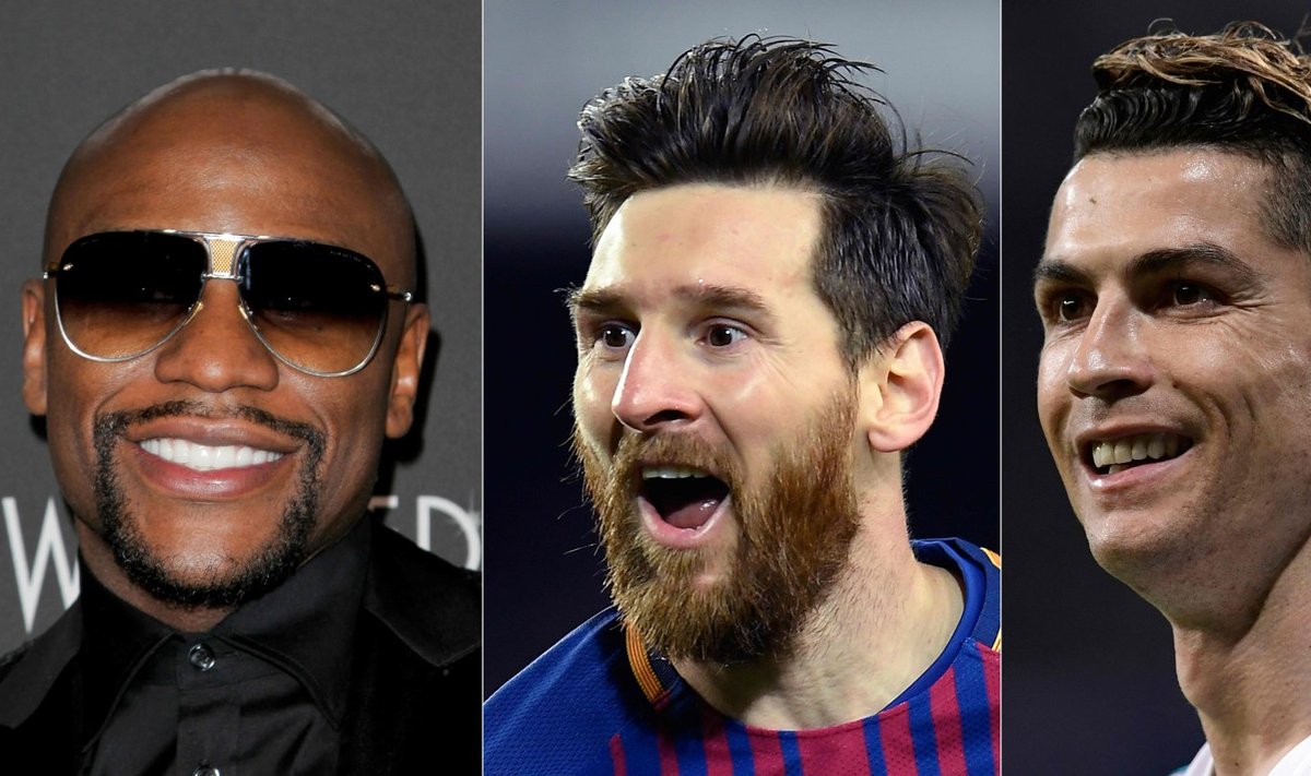 Vasakult: Floyd Mayweather jr, Lionel Messi, Cristiano Ronaldo