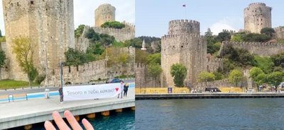 Снимок из поста Резникова (слева) и снимок крепости Румелихисар из Google Maps (справа)