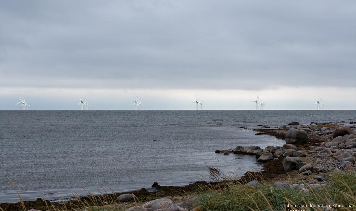 Selline vaade avaneks Enefit Greeni arendatavale Liivi meretuulepargile Kihnu saare lõunatipust. Tuulepark asuks Kihnu saarest 10 km kaugusel, visuaalil on kujutatud 15 megavatise võimsusega tuulikud, mille tipukõrgus on 260 m ja mida on pargis kokku 67.