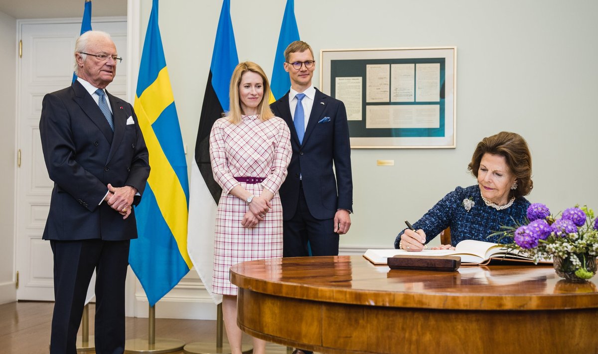 Rootsi kuningas Carl XVI Gustaf ja kuninganna Silvia kohtumine peaminister Kaja Kallasega Stenbocki majas 02.05.2023