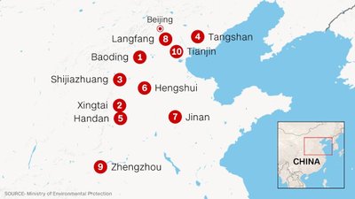 Kümme kõige saastatuma õhuga linna Hiinas.  https://edition.cnn.com