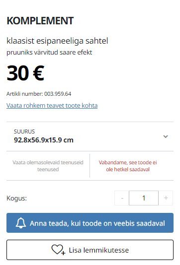 IKEA Eesti e-poes ei ole võimalik kaupa tellida
